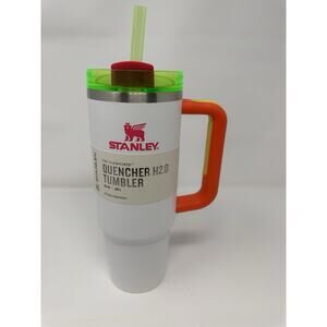 Stanley 30 oz WHITE NEON Quencher Blacklight Glow Tumbler Stainless Steel NWT